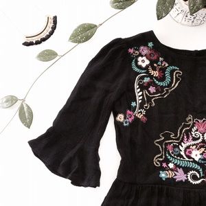 Embroidered babydoll bell sleeve dress